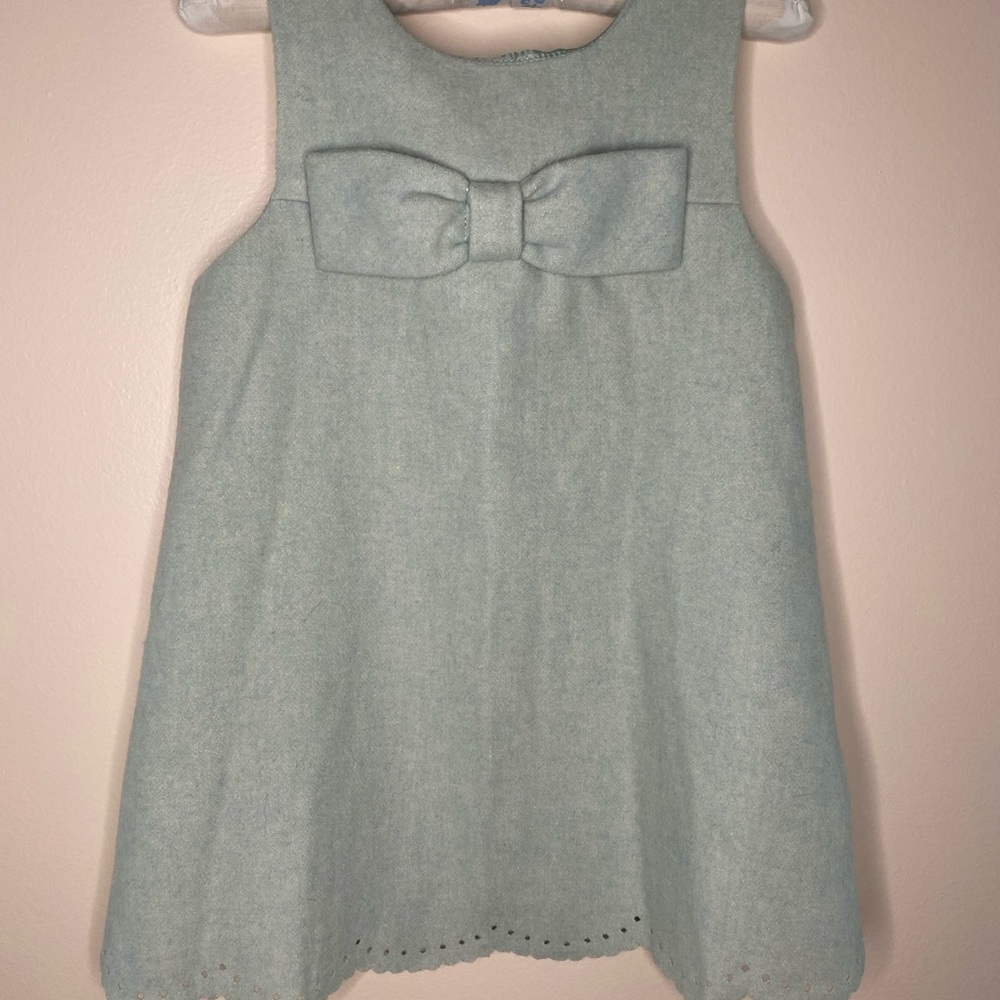 Janie and Jack dusty blue wool jumper with bow on front size 12 to 18 months
